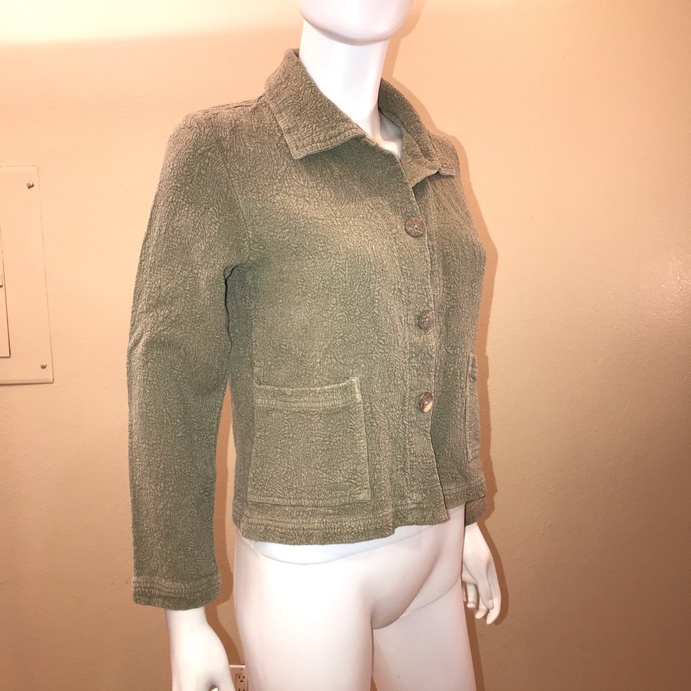 Vintage Via Vai Pollero Cropped Blazer Jacket Size M Olive Green Chic USA Made